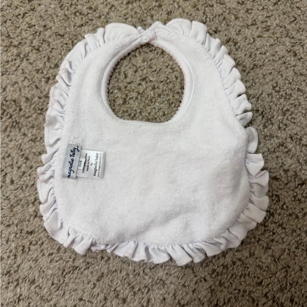Elegant White and Pink Ruffled Baby Bib